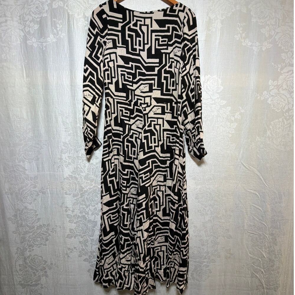 Richard Allan x H&M Maxi Dress 8 Tan Black NEW Geometric Long Sleeve